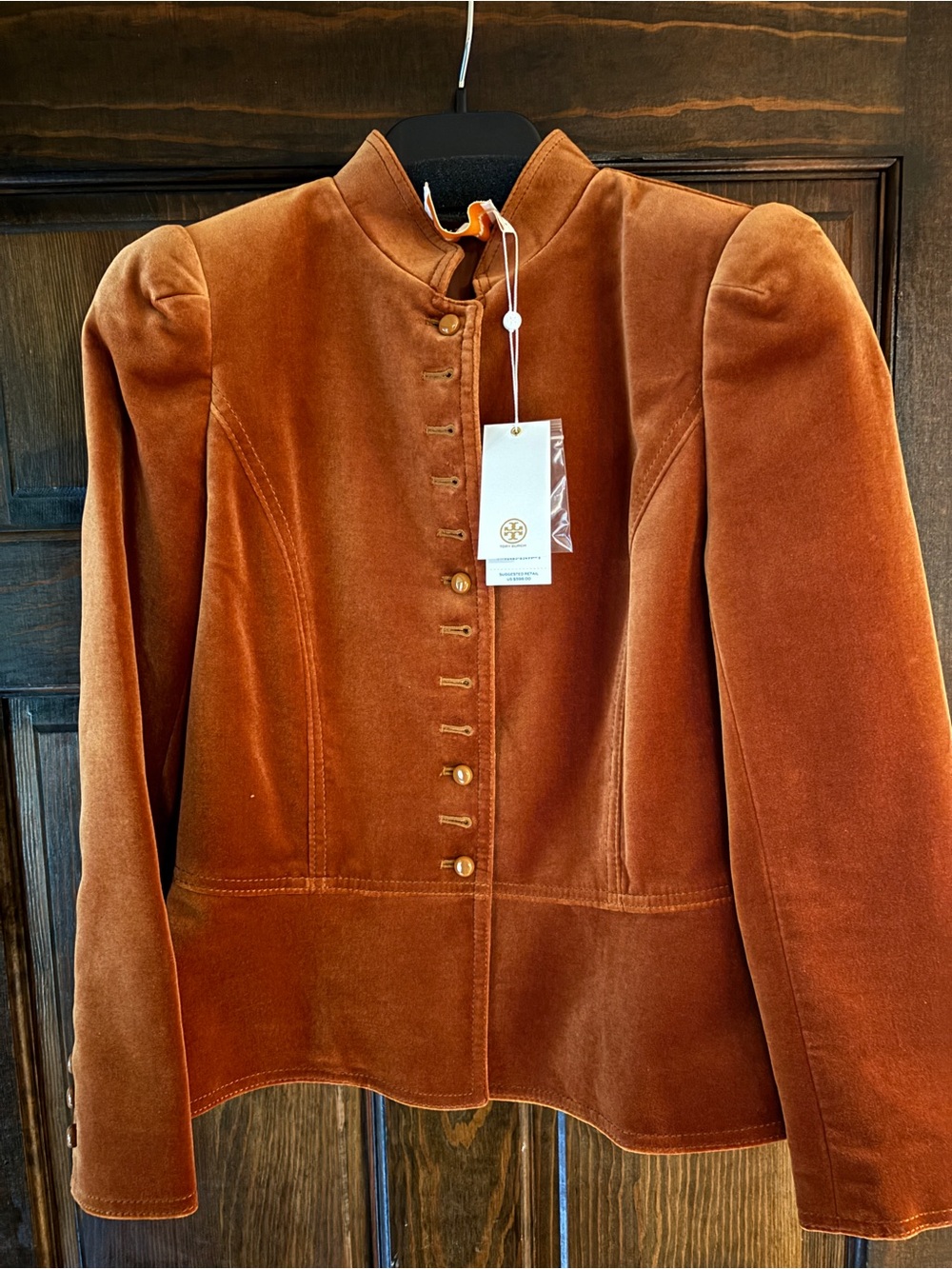 Tory Burch Velvet Button-Front Jacket in Burnt Orange